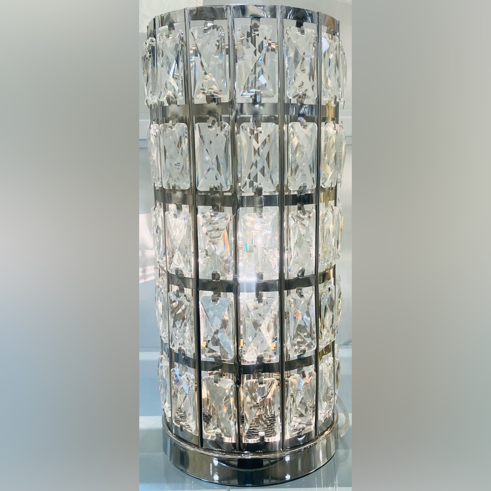 Nicole Miller Small Silver Crystal RECTANGLE CUT table top lamp New